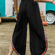 Slit Elastic Waist Wide Leg Pants