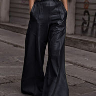 Half Elastic Waist Wide Leg Pants