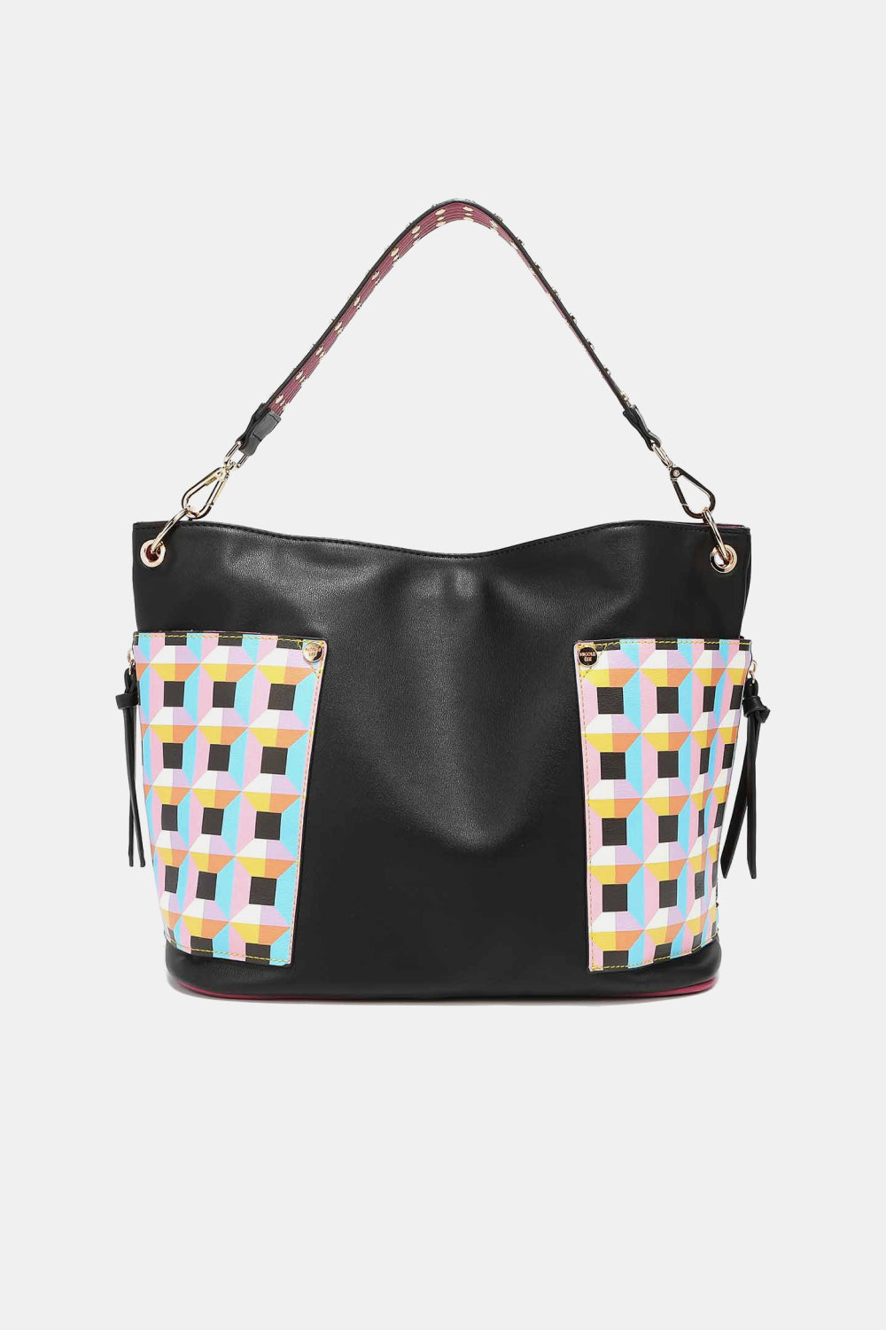 Nicole Lee USA Quihn 3-Piece Handbag Set with large shoulder bag and vibrant geometric design.