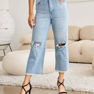 RFM Full Size Tummy Control High Waist Raw Hem Distressed Jeans