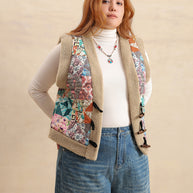 Plus Size Printed Sherpa Vest Coat