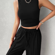 Devine Mock Neck Sleeveless Top and Drawstring Pants Set