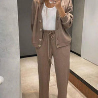 Full Size Button Up Long Sleeve Top and Pants Set