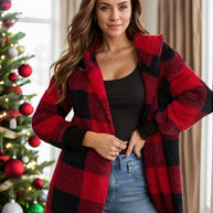 Plaid Long Sleeve Hooded Coat