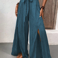 Honey Tied Slit Wide Leg Pants