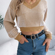 Striped V-Neck Long Sleeve Sweater