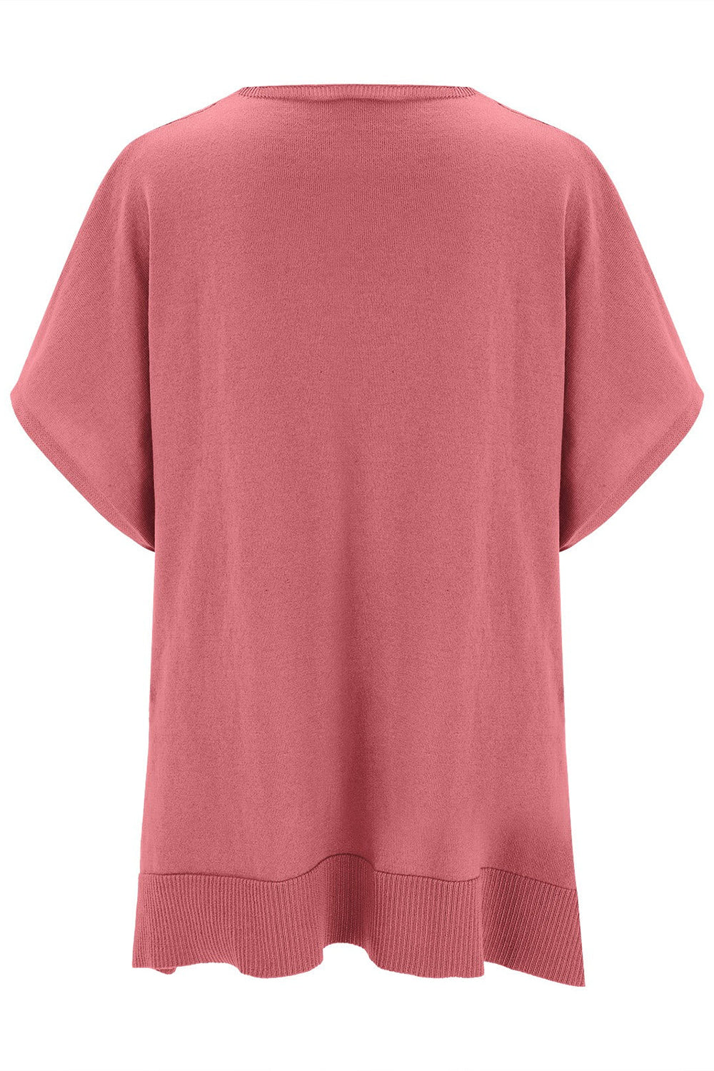 Slit V-Neck Half Sleeve Knit Top in pink, basic style, slightly stretchy.