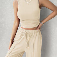 Devine Mock Neck Sleeveless Top and Drawstring Pants Set