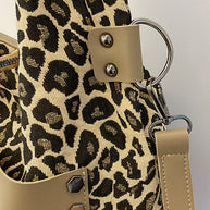 Leopard Polyester Shoulder Bag with Zippers