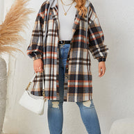 Plus Size Plaid Drop Shoulder Hooded Coat