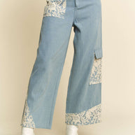 Davi & Dani Lace Applique Wide Leg Jeans