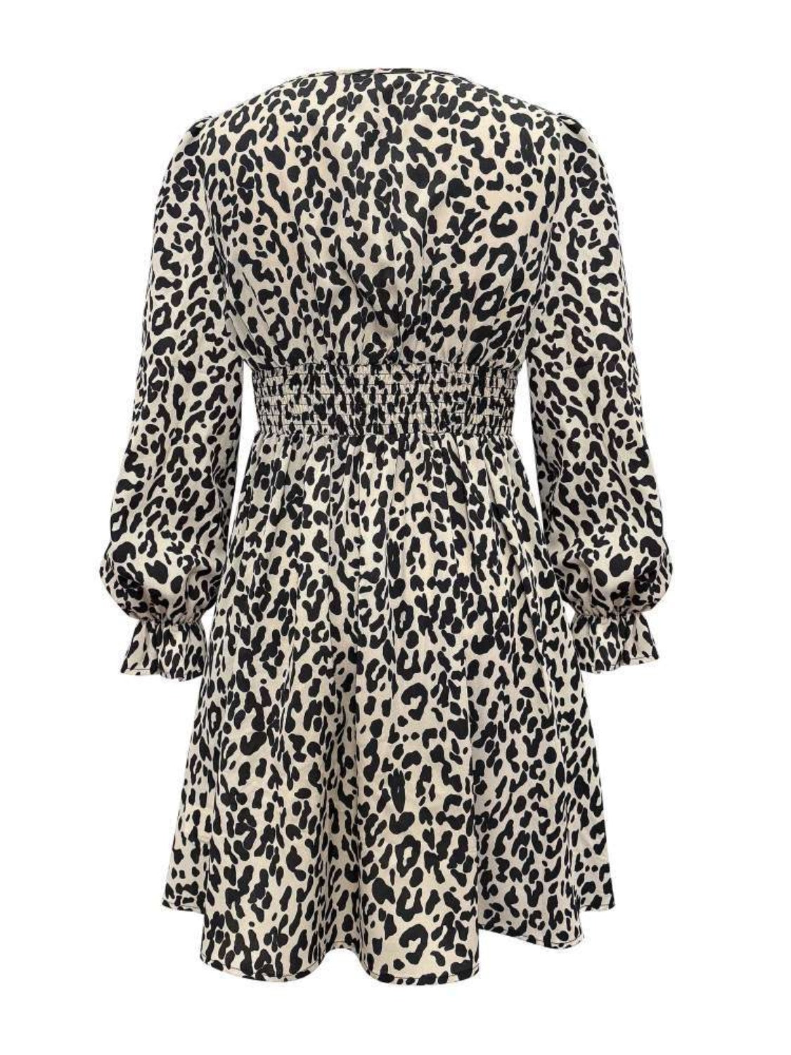 Leopard V-Neck Flounce Sleeve Dress