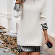 Devine Striped Mock Neck Long Sleeve Sweater Dress