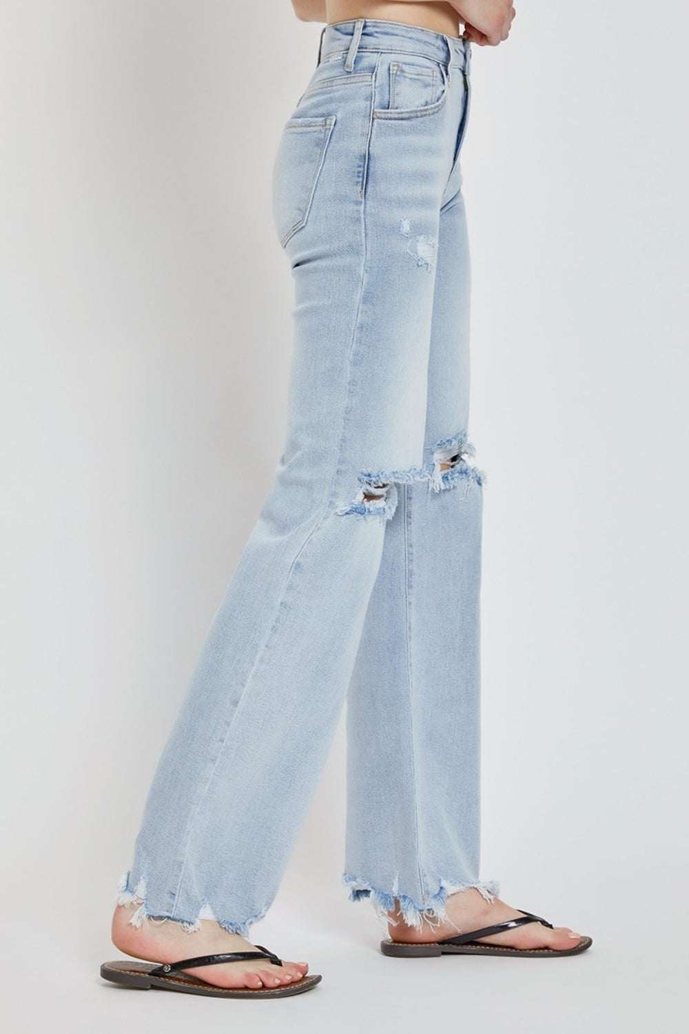 RISEN Full Size High Rise Distressed Wide Leg Jeans