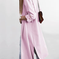 Slit Open Front Roll-Tab Sleeve Trench Coat