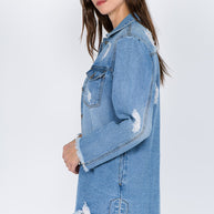 Distressed Frayed Hem Denim Jacket