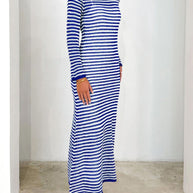 Devine tied round neck striped sweater dress with moderate stretch, 100% viscose material.