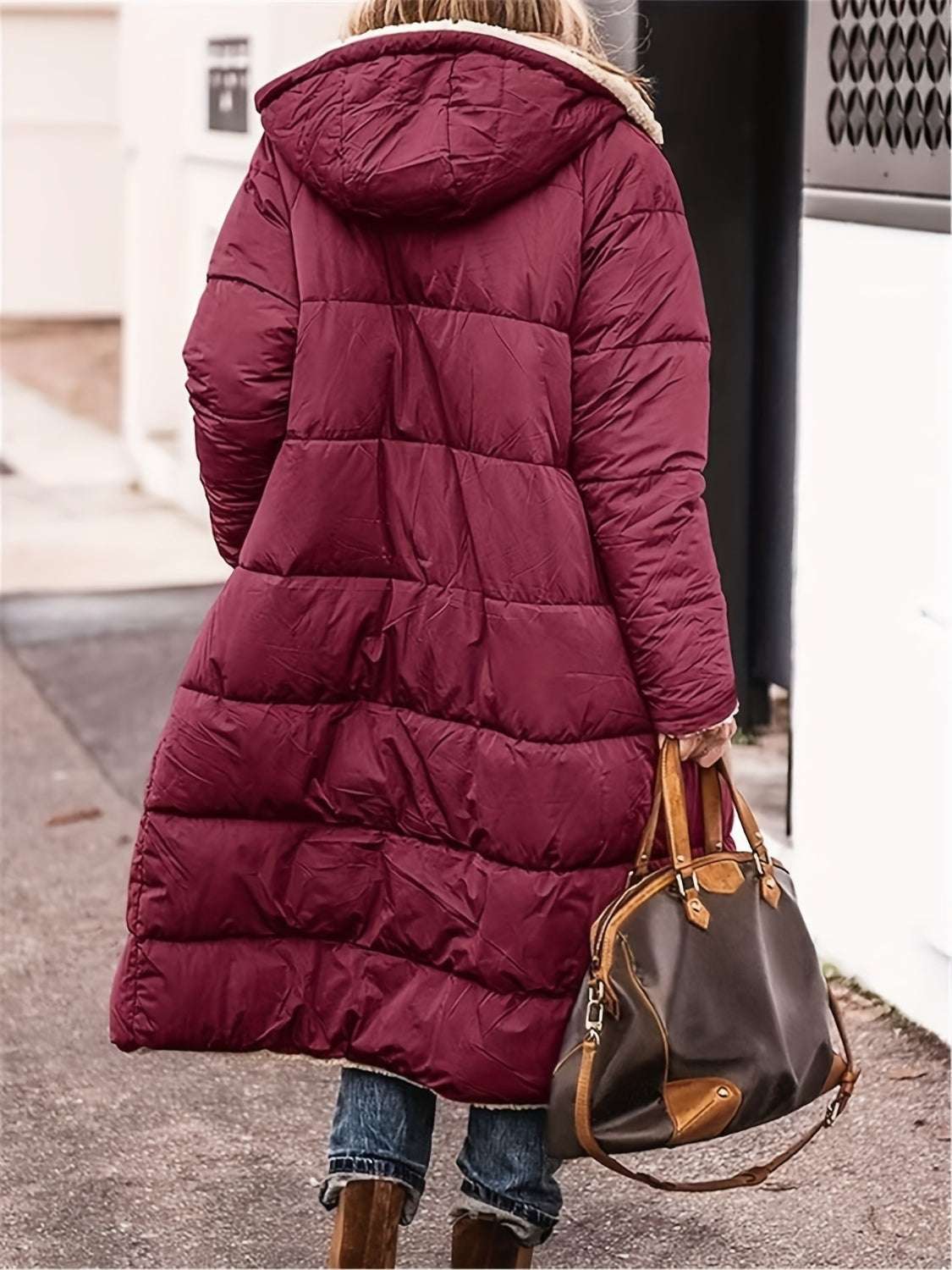 Full Size Zip Up Sherpa Hooded Coat