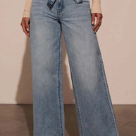 Tied Wide Leg Jeans with Pockets