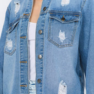 Distressed Frayed Hem Denim Jacket