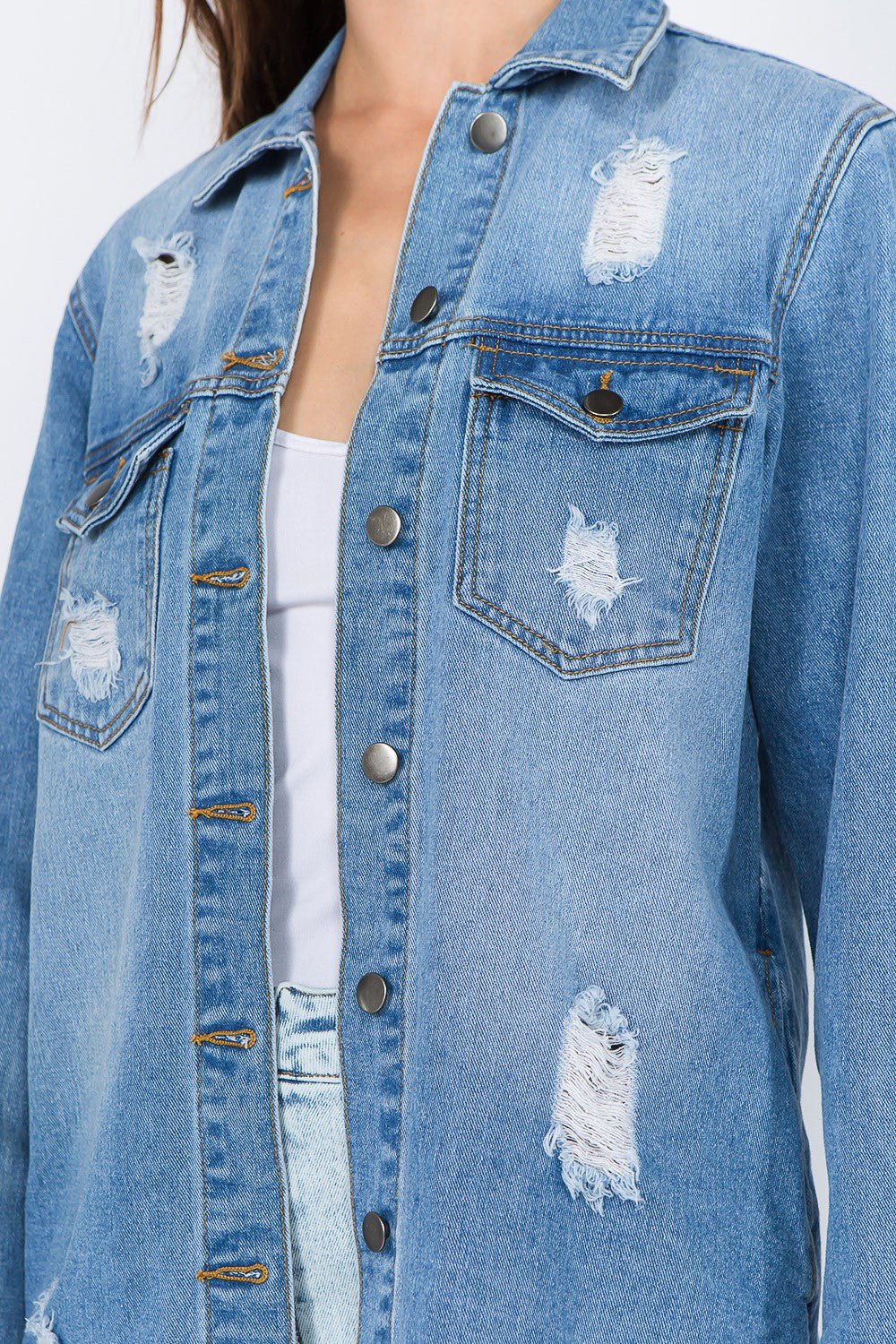 Distressed Frayed Hem Denim Jacket