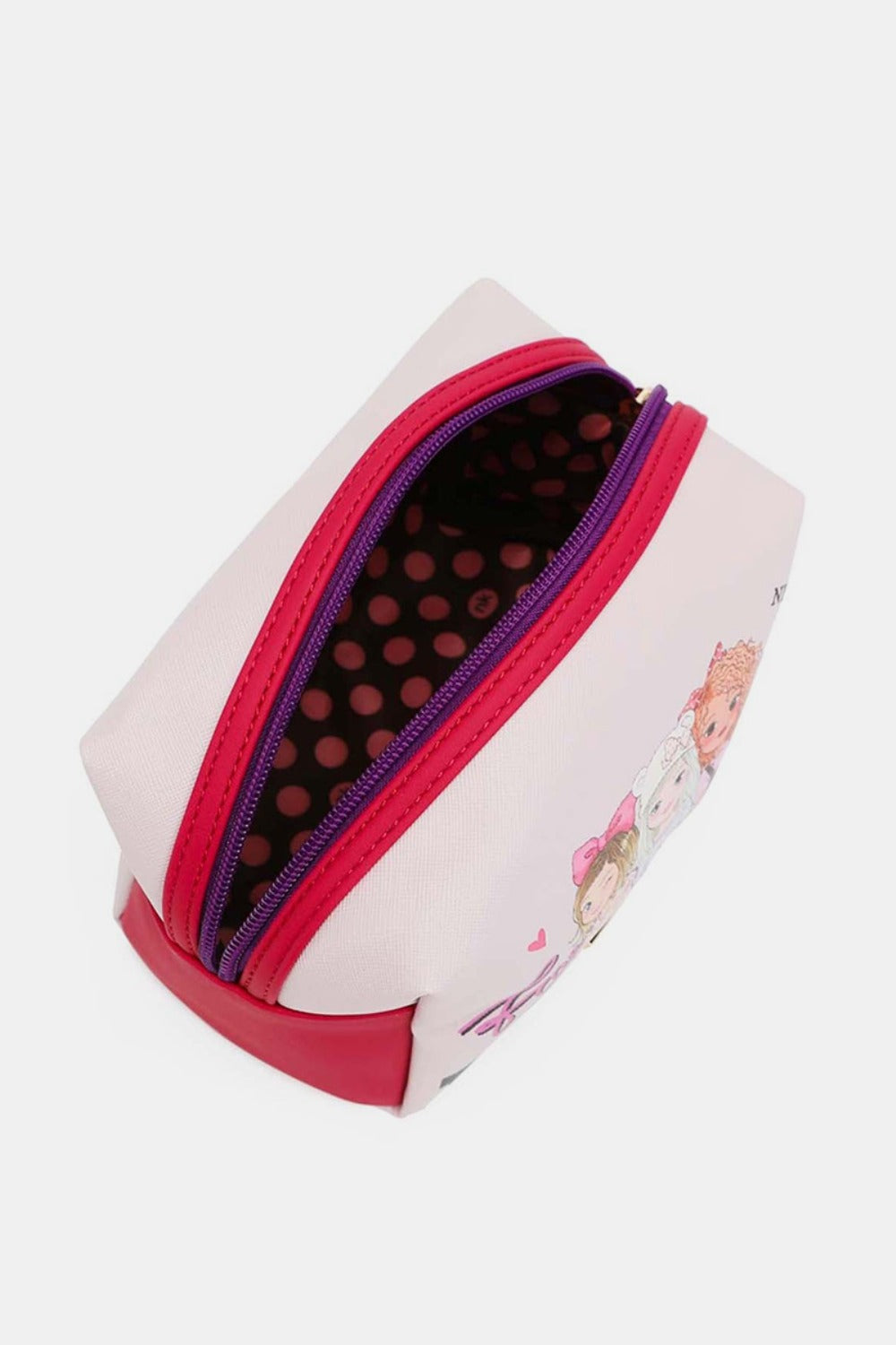 Nicole Lee USA printed extra large cosmetic pouch with spacious interior and zipper closure.