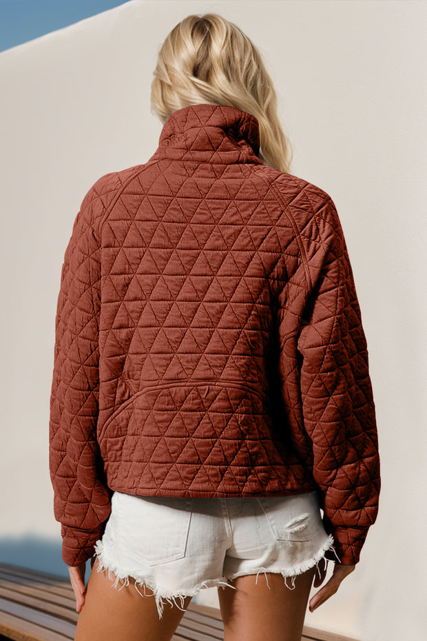 Double Take Half Zip Long Sleeve Quilted Jacket with Pocket