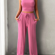 Devine Mock Neck Sleeveless Top and Drawstring Pants Set