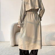 Collared Neck Long Sleeve Longline Trench Coat