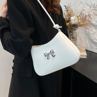 Bow PU leather knotted strap handbag in small size, white design.