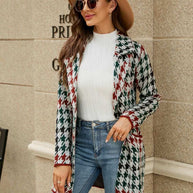 Printed Open Front Lapel Collar Cardigan with Pockets