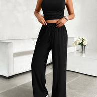 Devine Mock Neck Sleeveless Top and Drawstring Pants Set