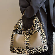 Leopard Polyester Shoulder Bag with Zippers