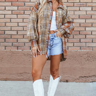 Plaid Snap Down Dropped Shoulder Shacket