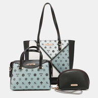 Nicole Lee USA 3-Piece Color Block Handbag Set featuring a shopper, mini crossbody, and pouch with a modern design.