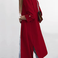 Slit Open Front Roll-Tab Sleeve Trench Coat