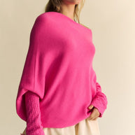 Davi & Dani Solid Color Batwing Sleeve Sweater