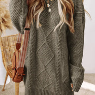 Cable-Knit Round Neck Sweater Dress