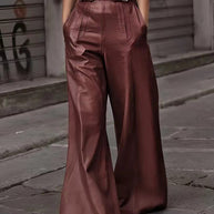 Half Elastic Waist Wide Leg Pants