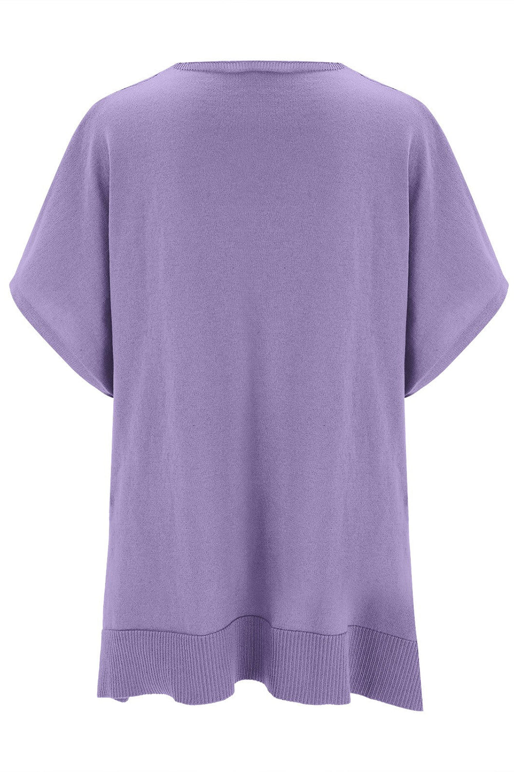 Slit V-Neck Half Sleeve Knit Top in purple, basic style, slightly stretchy fabric.