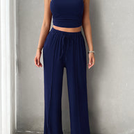 Devine Mock Neck Sleeveless Top and Drawstring Pants Set