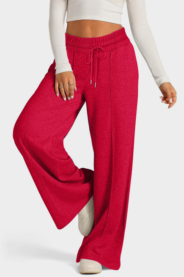 Drawstring Elastic Waist Wide Leg Pants