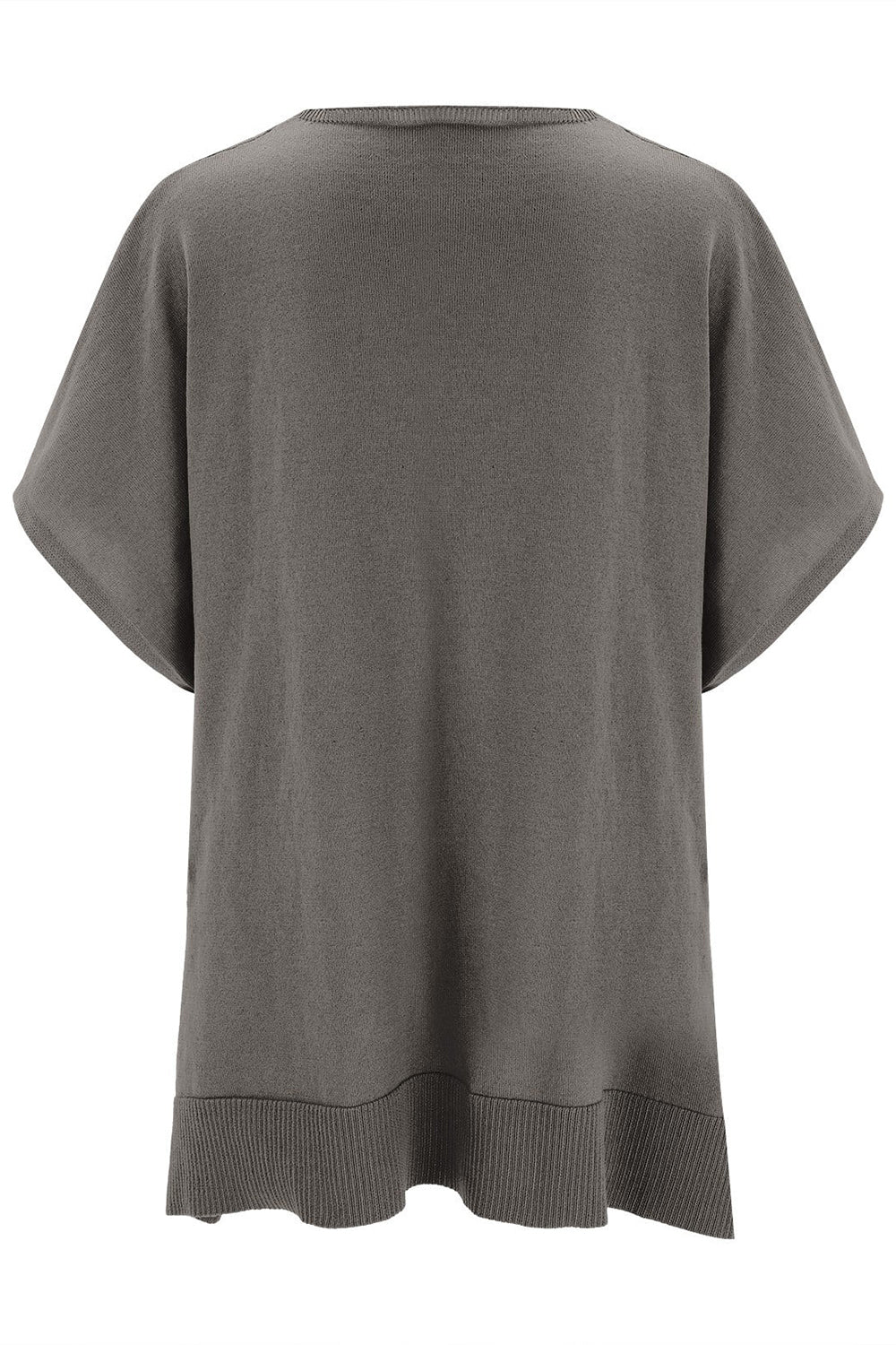 Slit V-Neck Half Sleeve Knit Top in gray, basic style, slightly stretchy fabric.