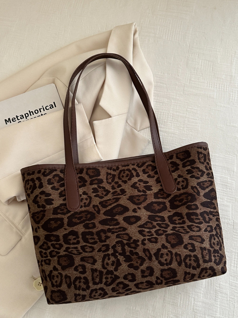 Leopard polyester tote bag, large size, imported.