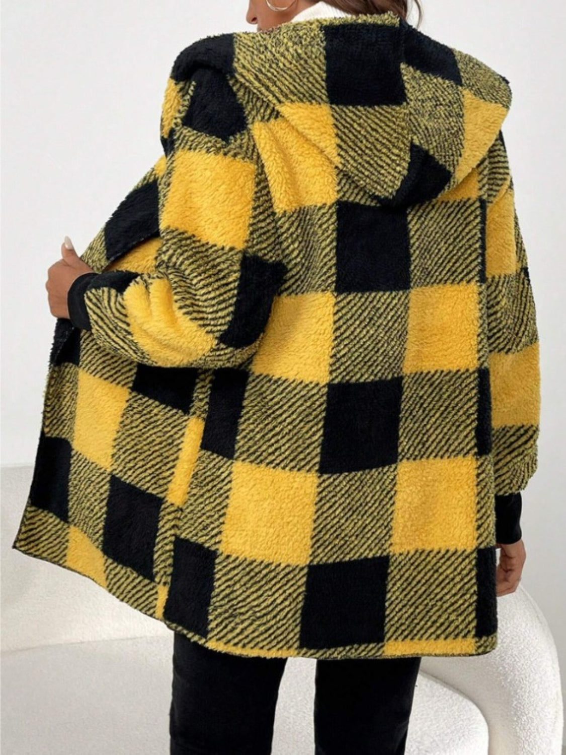 Plaid Long Sleeve Hooded Coat