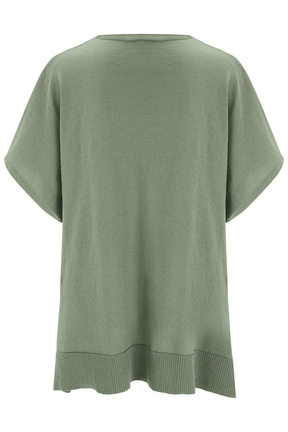 Slit V-Neck Half Sleeve Knit Top in green, back view.