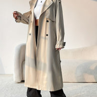 Collared Neck Long Sleeve Longline Trench Coat