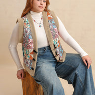 Plus Size Printed Sherpa Vest Coat