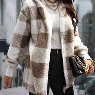 Plaid Long Sleeve Hooded Coat