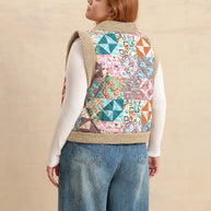 Plus Size Printed Sherpa Vest Coat